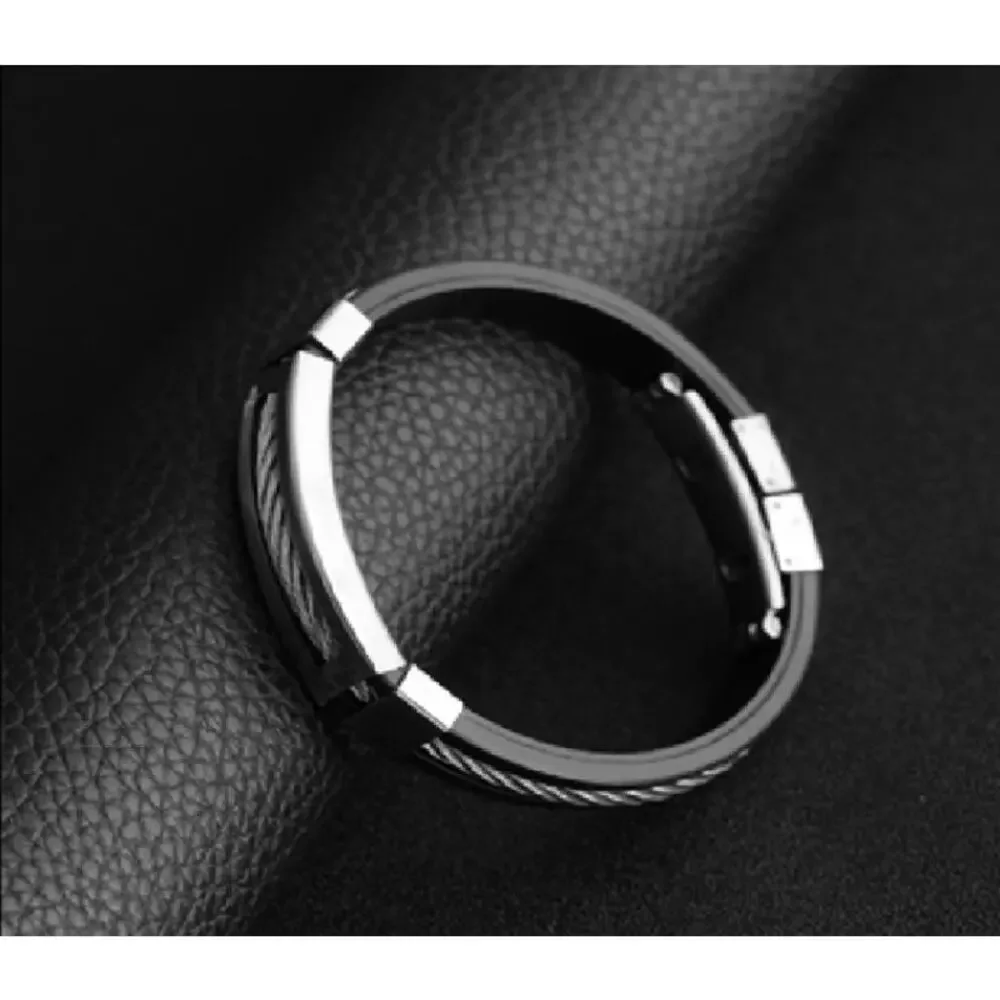 Bracelet Men Rubber Charm Stainless Steel Silicone